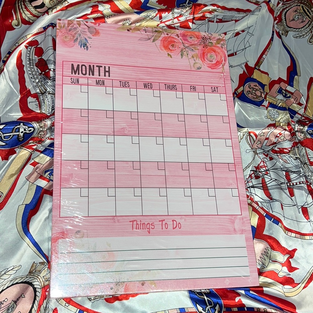 New Pink Floral Canvas Calendar 12.8” x 18.8” Home Decor with Marker